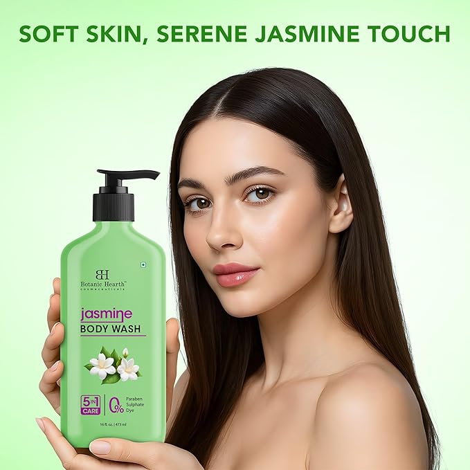 Botanic Hearth Jasmine Body Wash – Gentle 5-in-1 Cleansing Formula with Soothing Floral Aroma, Hydrating & Sulfate Free Daily Shower Gel – 16 fl oz