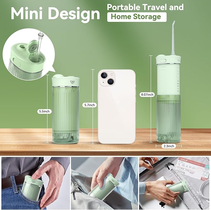 Portable Mini Water Dental Flosser for Teeth Cleaning Pick,Travel Oral Irrigator with Telescopic Water Tank,4 Modes and Waterproof Design-Perfect for Braces,Bridges,Home&Travel Dental Care