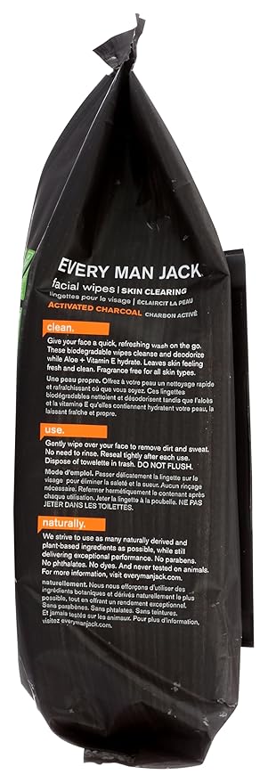 EVERY MAN JACK Wipes Facial Oil Defense Volcanic Clay, 30 CT