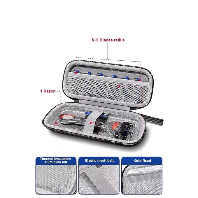 Razor Cover Travel Razor Case, Compatible with Gillette & Harrys, Razor Travel Case Razor Holder For Men Cord Travel Organizer, Zipper Carrying Bag (Black)