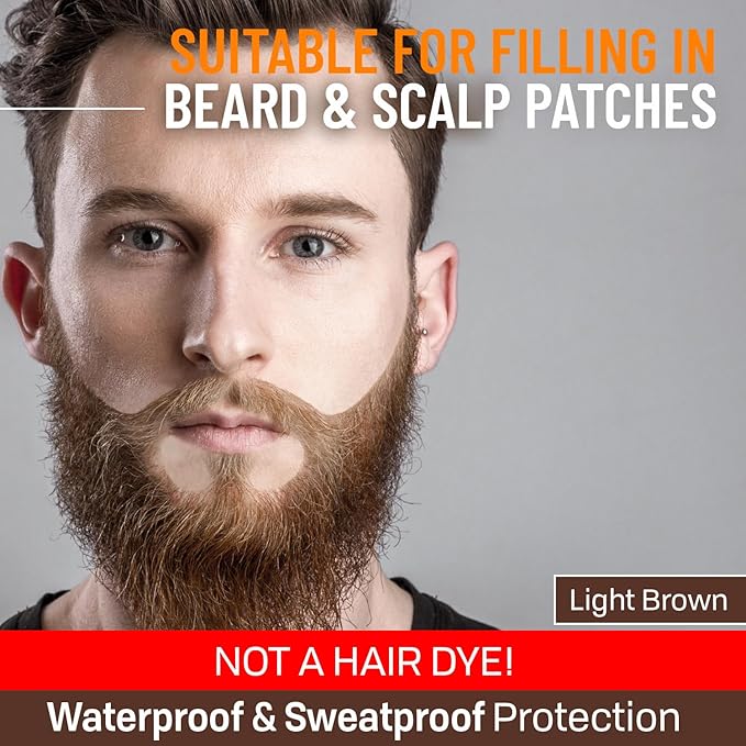 Beard Pen Filler for Men - Barber Styling Grooming Pencil - Waterproof, Sweat Proof, Long Lasting Solution with Natural Finish - Cover Beard and Scalp Patches in Seconds - Light Brown 2 Pack