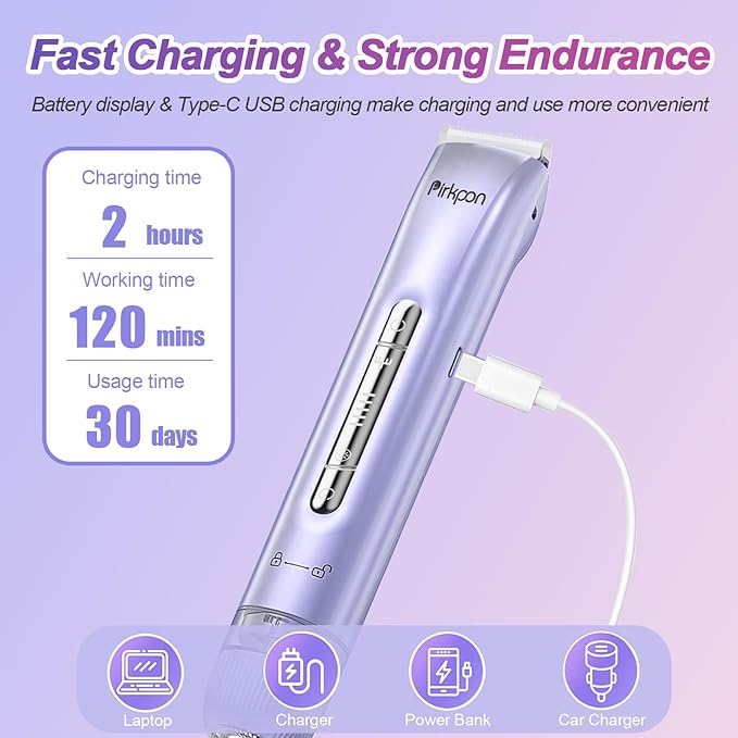 Bikini Trimmer for Women, Painless Electric Shaver with 2 in 1 Dual Head, Waterproof Wet & Dry Pubic Hair Remover, Rechargeable Bikini Razors for Face Body Underarm,Easy Cleaning & Travel-Friendly