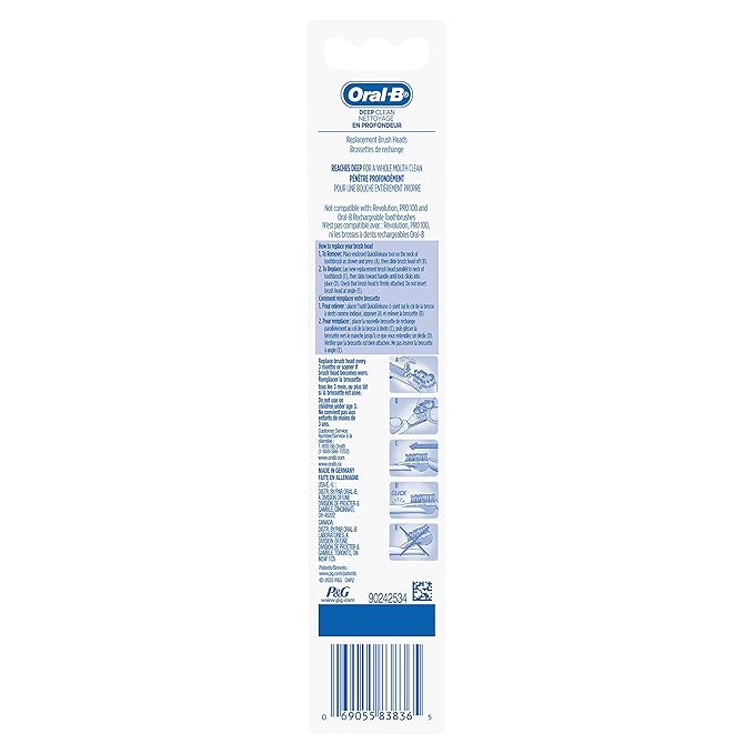 Oral-B Deep Clean Battery Powered Toothbrush Replacement Brush Heads Refill, Soft, 2 Count (Pack of 2)