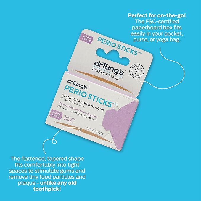 drTung's Dental Sticks for Teeth & Gum Cleaning - Toothpicks for Oral Care, Soft Floss Picks for Teeth, Interdental Plaque & Food Remover Tool, Perio Sticks - X-Thin, Bulk 100 Count (Pack of 2)