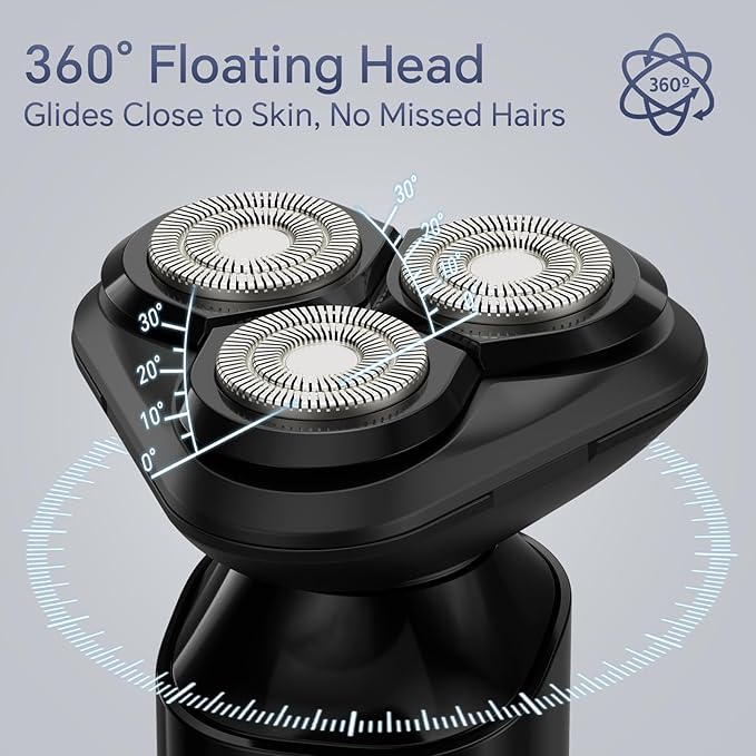 Electric Razor for Men, Rechargeable Electric Shaver for Men, Waterproof 3D Rotary Shaving, Wet/Dry Cordless 3-in-1 Electric Shaver with Beard Trimmer, Sideburn & Nose Hair Groomer