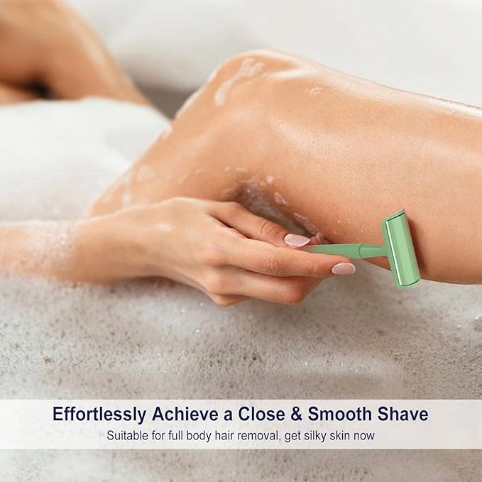 Forest Green Safety Razor - Single Blade Razors for Women - Reusable Metal Razor, with 5 Stainless Steel Double Edge Blades, Smooth Close Shave, Sustainable, Plastic Free