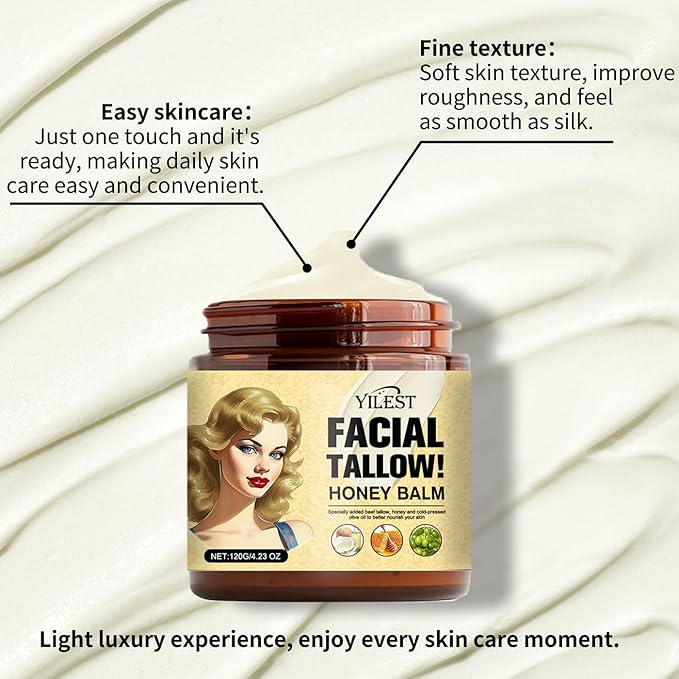 Tallow and Honey Balm - Beef Tallow for Skin 4OZ, 2025 Natural Tallow Face Moisturizer for Cracked, Dry Skin, Organic Hydrating Deeply Moisturizing Beef Tallow Cream for Face & Body Skin Care