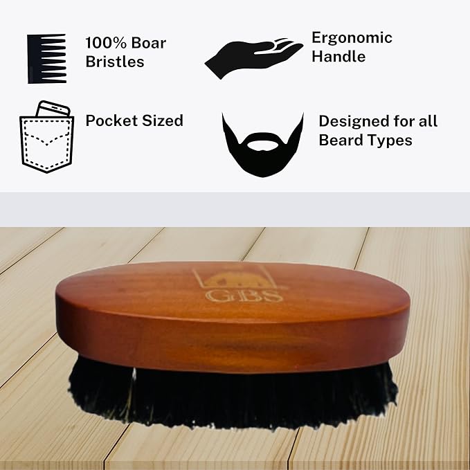 GENTS Beard Brush for Men - Premium Boar Bristle Brush with Wood Handle - Travel Size Grooming Kit for Beard Care, Styling & Detangling - 100% Natural Bristles