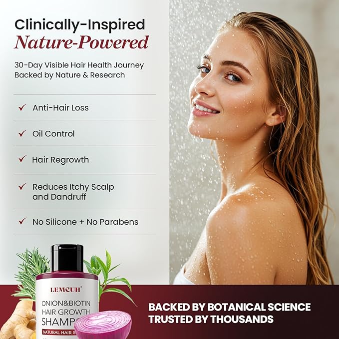Rosemary Shampoo with Onion & Biotin: Volumizing Shampoo for Thicker-Looking Hair - Smooths Scalp With Tea Tree & Ginger - Thickening Formula Support Hair Regrowth For Women Men 12.5 (2 PACK)