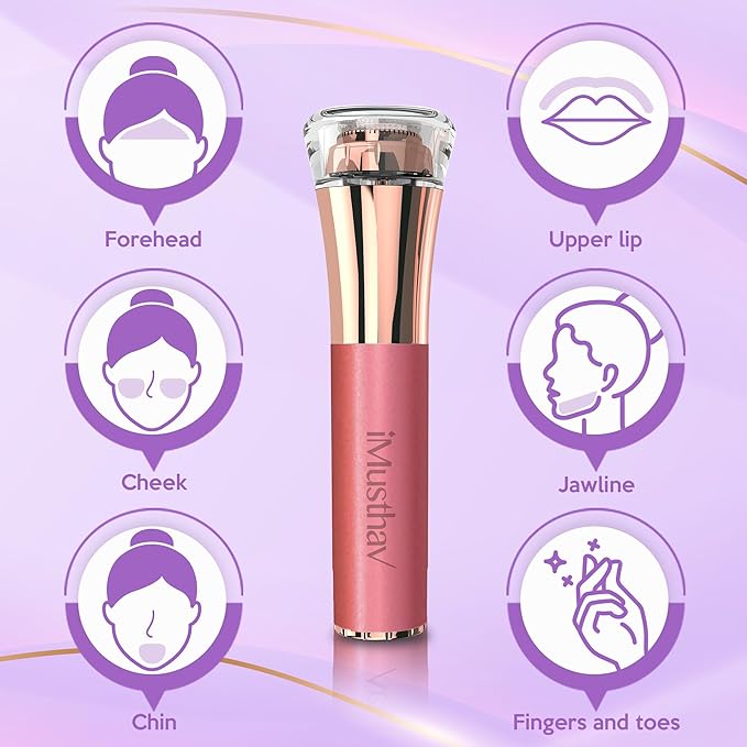 Facial Hair Remover for Women – Painless 16mm Dual Ring Floating Head Blade, Portable, Electric Razor & Epilator for Flawless Face, Lips & Chin – with 18K Gold-Plated Head, 360° LED Light