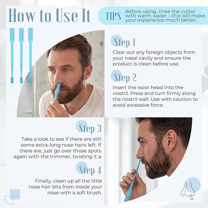2-in-1 Nasal Hair Cutter Travel Double Sided Nose Hair Trimmer for Women Men Portable 360 Rotating Manual Nose Nasal Knife Soft Cleaning Brush with 5 Box Travel Package Blue (15 Pcs)