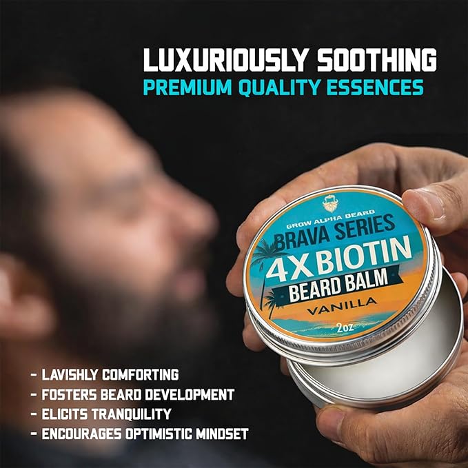 Biotin Beard Balm for Men – Beard Growth & Thickener, Shea Butter Beard Cream & Conditioner, Softening Balm for Fuller Beard & Mustache Growth (4 oz, 2 Pack)