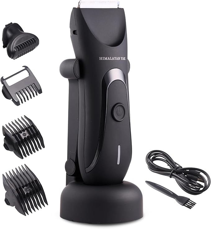 Dual-Head Electric Body Hair Trimmer for Men & Women, Waterproof Groin & Bikini Shaver, Wet/Dry Groomer with Replaceable Ceramic Blades,USB Recharge Dock, Hygiene Razor for Full-Body Use