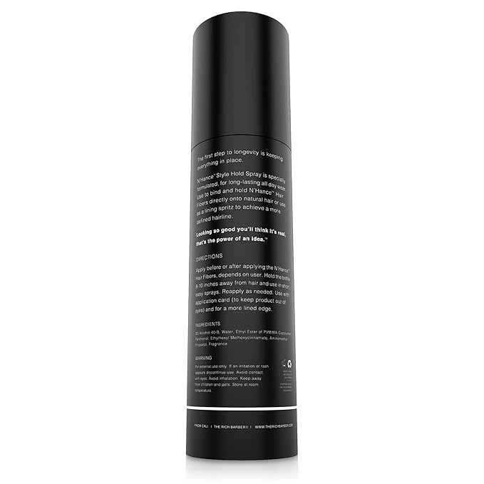 The Rich Barber N’Hance Hold Spray for Hair Building Fibers - Long Lasting Locking & Setting Hold Spray for Natural Concealing Hair Thickening Fibers (5 oz.)