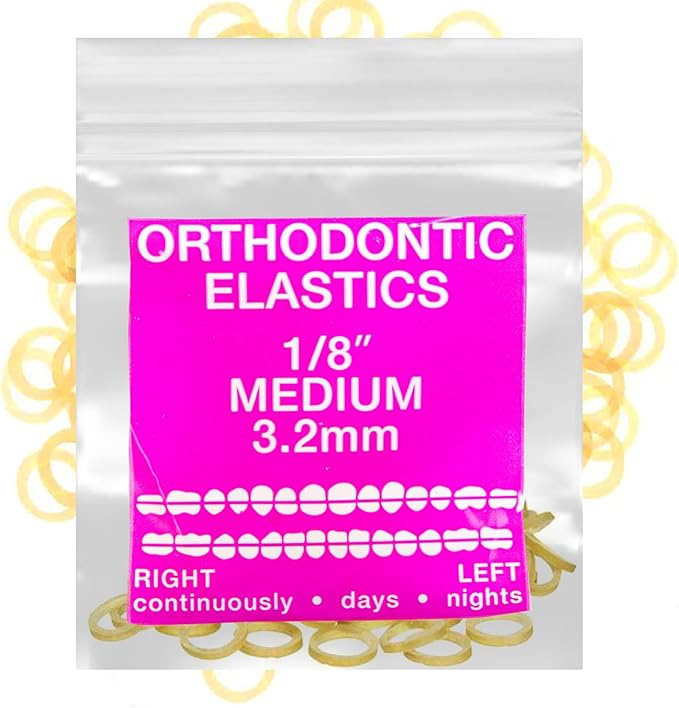 Amber Latex 100 counts, Intraoral Elastic Bands Orthodontic Elastics Dental Rubber Bands Made in US Medium 1/8'', Amber Latex