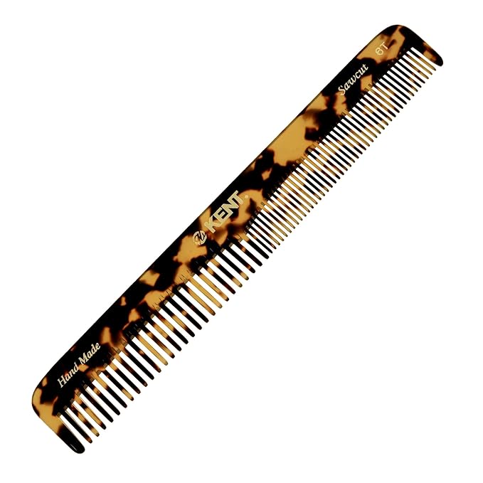 Kent 6T TY Fine Tooth and Wide Tooth Hair Comb, Handmade Styling Comb for Hair Care, Barber Combs, Beard Combs For Men, Styling Grooming for Men, Women and Kids