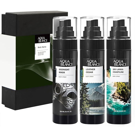 Body Spray for Men, Mens Body Refreshing Spray, Long Lasting, Pack of 3, Each 3.4 Fl Oz, Total 10.2 Fl Oz, Notes of Bergamot, Patchouli, Cedar, Leather