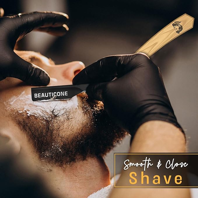 BEAUTICONE Straight Razors for Men, Professional Barber Razors, Premium Straight Edge Razor, Shaving Knife, Shavette, Stainless Steel, Wooden Handle, With PU Leather Case