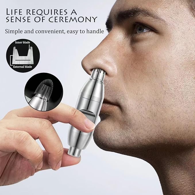 Nose Hair Trimmer for Manual, Battery-Free, Stainless, Waterproof, Painless