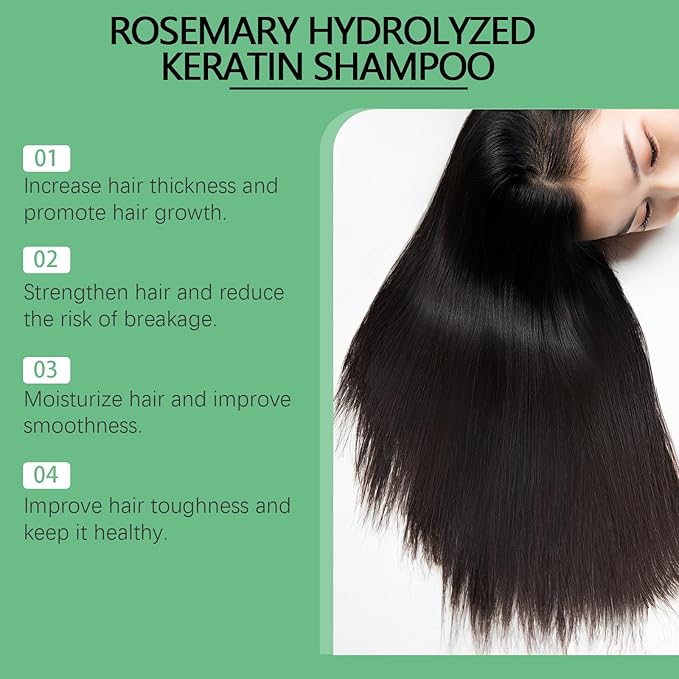 Rosemary Hair Growth Shampoo, 265ML Natural Thickening & Strengthening Shampoo with Hydrolyzed Keratin for men and women, Nourishes and Repairs Hair Scale.