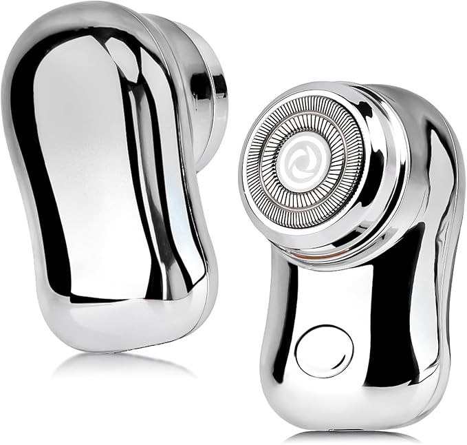 Mini Travel Electric Shaver, Portable Pocket Size Rechargeable Shaving Razor Lightweight Razor with Battery Power Display Wet & Dry Rotary for Teen Office Business (Silver)