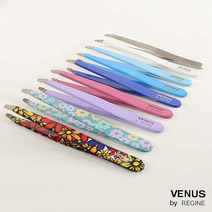 Venus by Regine Slant Tweezers - Handmade Precision Tool for Women & Men, 25-Degree Angle for Shaping Eyebrows & Grooming Facial Contours, Suitable for Eyebrow & Facial Hair Removal (Stainless Steel)