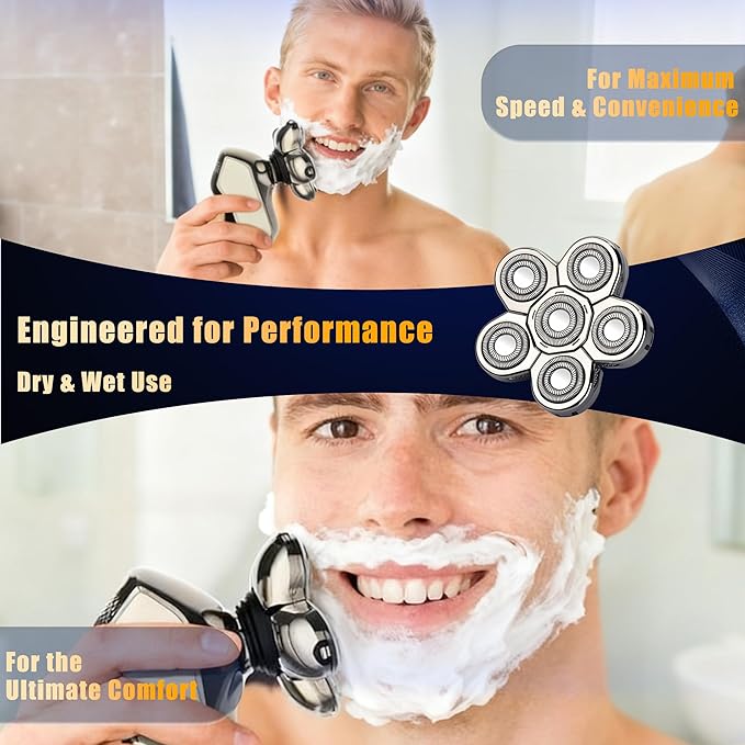 Lnauy 6D Blade Replacement Head, Compatible with Aidallswellup G-672 Hade Razor, 5 in 1 Skinny Electric Razor Blade Spare Part 360° Skull Blade for AW Head shaver for Men, Gunmental