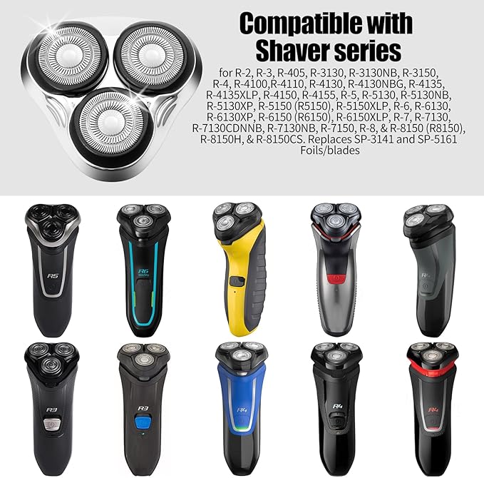 Universal Rotary Replacement Shaver Head,Compatible with Remington Shaver Series,for R3,R4,R5,R6,R7,R8,SP-3141 and SP-5161 Foils/Blades (Silver(1 Count))