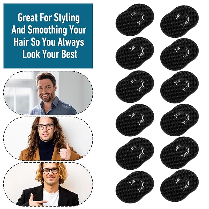 12 Pcs Soft Pocket Combs for Men, Scalp Massage Shampoo and Beard Grooming Wave Palm Hair Brush Scalp Massager Brush Men(Black)