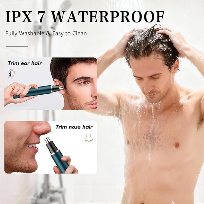 Ear and Nose Hair Trimmer Clipper, LED Display Professional Eyebrow & Facial Hair Trimmer for Men Women, Battery-Operated Trimmer with IPX7 Waterproof, Dual Edge Blades for Easy Cleaning
