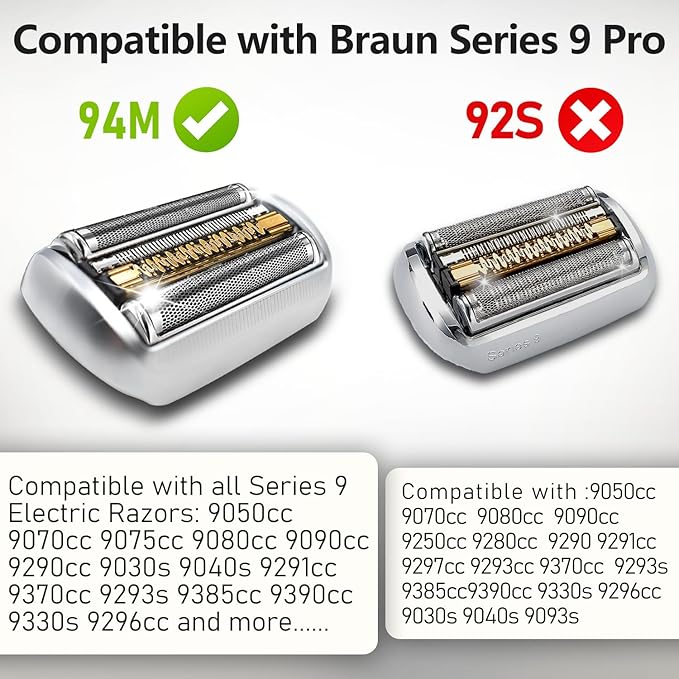 S9 94M Shaver Head for Braun Series 9 & Series 9 Pro, Replacement Foil & Cutter Blade for Braun Electric Razor 9290cc, 9291cc, 9370cc, 9376cc, 9293s, 9260s, 9295cc, 9385cc ect and More