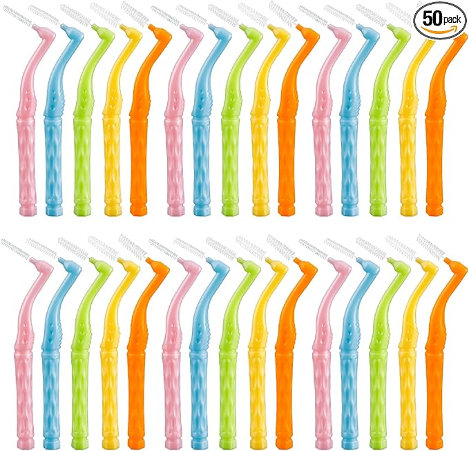 50PCS L-Shaped Interdental Brushes Braces Toothbrush Short Handle,5 Different Sizes Dental Floss Brush Angled Interdental Toothpick