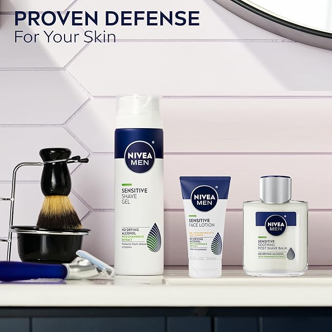 NIVEA MEN Sensitive Face Lotion with SPF 15,Broad Spectrum Sunscreen of 2.5 Fl Oz Tubes,(Pack of 6)