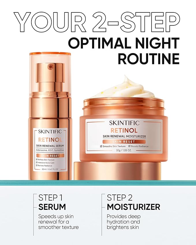 Retinol Skin Renewal Moisturizer, Retinol Cream for Face, Blemish Care, Oil Control & Pore Minimizing, Lightweight, Fragrance-Free, Night Cream for All Skin Types from Age 20+, 1fl.oz / 30g