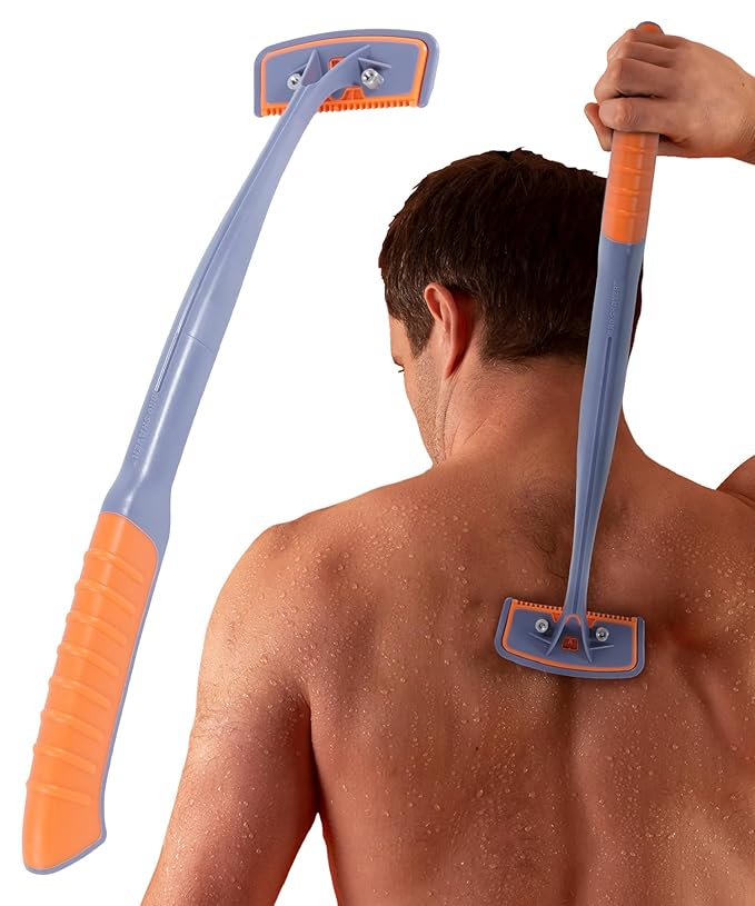 BroShaver 3.0, DIY Back & Body Hair Trimmer - Wet or Dry Shave for Men. Split Handle Razor with Ergonomic Grip