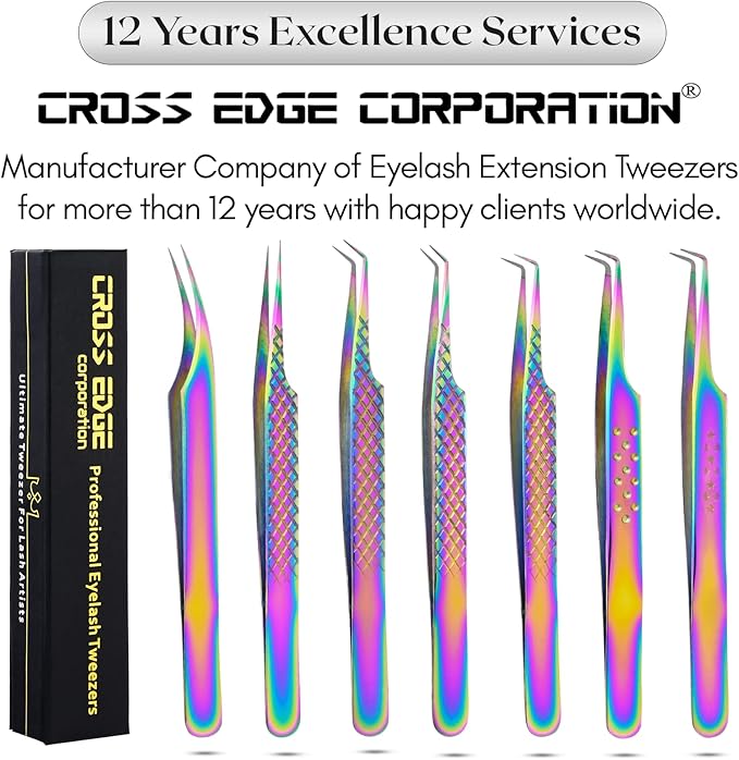 My Lash Tools Fiber Tip Lash Tweezers for Eyelash Extension Curved 45 Degree Angled Tweezer Best for Volume, Individual Isolation & Classic Lashes Stainless Steel Lash Supplies (Rainbow)