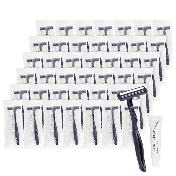 Disposable Razors in Bulk, Bulk Razors with Knife Cap, Individually Packaged Disposable Razors Bulk with Shaving Cream for Hotels, Shelters, Homeless, Nursing Homes, Charities, Black (30 pieces)