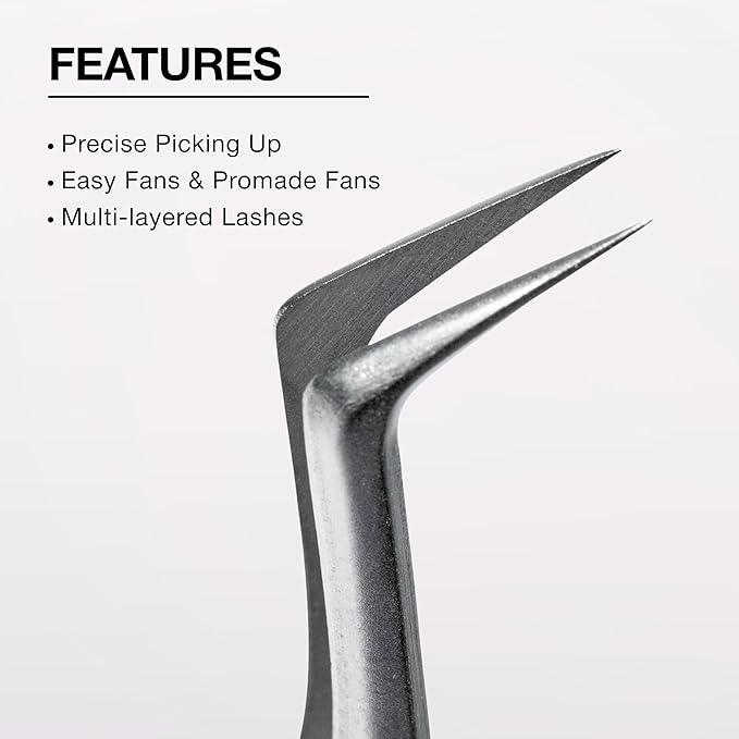Curacoro Lash Tweezers for Eyelash Extensions - LashSmith 90° Tweezer for Easy Fan, Promade Fan & Multi-layered Lashes
