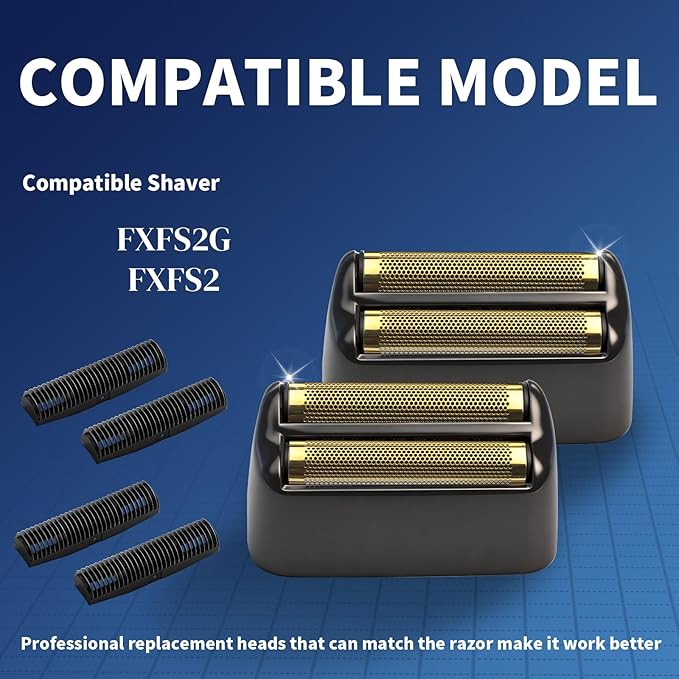4 Pack Shaver Replacement Foil and Cutters Compatible with BaByliss Double FXFS2 Metal Shaver foil Replacement (Black 4 Pack)