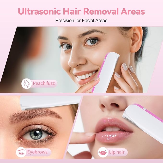 Sonic Dermaplaning Facial Hair Remover for Women, Gentle Peach Fuzz Removal Tool, Precision Control, Safe for Sensitive Skin, Portable & Rechargeable At-Home Skincare (Cameo Pink)