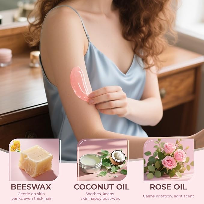 Wax Beads 2.5lb,Hard Wax Beads Suitable for Brazilian Bikini & Coarse Hair, Sensitive Skin Hard Wax for Hair Removal (Face/Body/Armpit), Refill Wax Bags for At-Home Waxing (Rose)