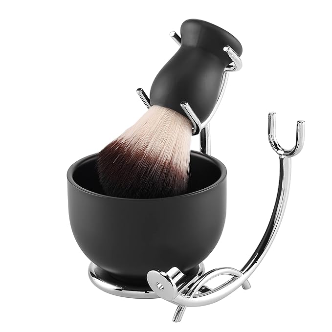 Aethland Shaving Brush Set with Black Solid Wood Handle, Shaving Kit for Men Includes Shaving Brush, Dia 3.1 inches Stainless Steel Shaving Bowl & Shaving Stand Wet Shaving Gifts for Men