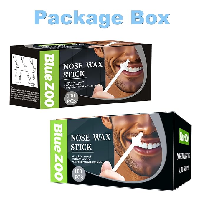 100Pcs Nose Wax Sticks Applicator with Disposable Spatulas for Nostril Cleaning Ear Face Eyebrow Mustache Hair Removal for Men Women, Painless, with Delicate Packing Box for Gift, BlueZOO
