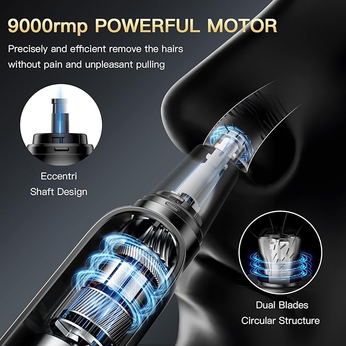 coldSky Ear & Nose Hair Trimmer with LED Display for Men Women - Professional Painless Eyebrow & Facial & Nose Hair Trimmer, USB Rechargeable, Dual-Edge Blades for Smoother Cutting Black