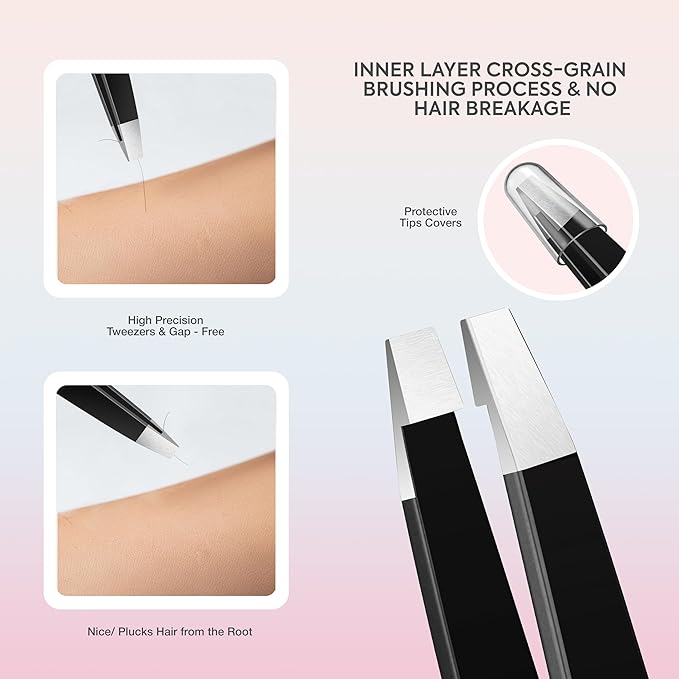 MARKHOR® Black Majesty Eyebrow Tweezers for Women Facial Hair, Splinter and Ingrown Hair Removal Tweezers Set, Professional Pointed and Slant Tweezers for Eyebrows, Precision Tweezers for Eyebrows