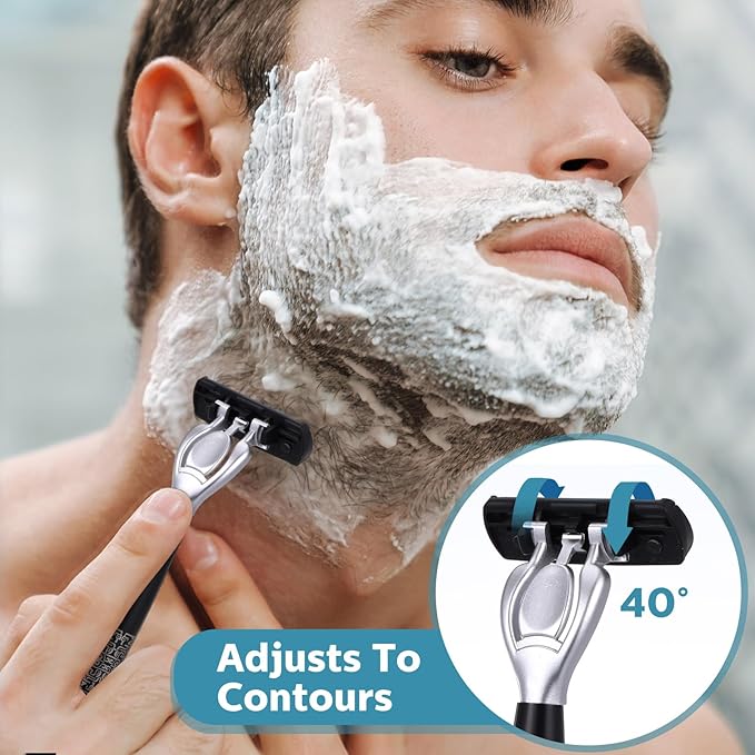 28 Pcs Disposable Men's Razors Set Refillable 6-Blade Sensitive Skin Razor Kit for a Comfortable Shave, 1 Handle and 27 Cartridges