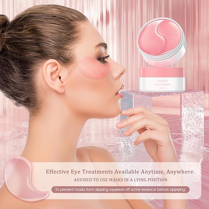 Under Eye Patches for Dark Circles and Puffiness, 60 Pcs Collagen Eye Masks for Eye Bags, Fine Lines & Wrinkles, Eye Treatment with Hyaluronic Acid for Hydrating & Moisturizing, Pink