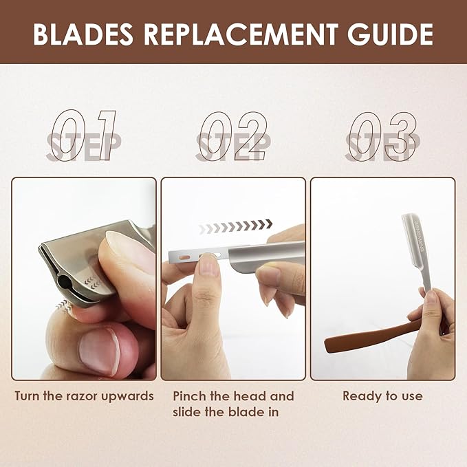 Straight Razor for Men, Professional Barber Razor with 20 Stainless Steel Blades, Edge Single Blade Shavette Shaving Razor for Smooth Precise Shave