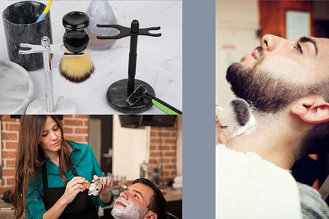 Razor and Brush Stand,Marble Base Razor Holder is More Stable,the Base Will Not Rust and the Fitted Protective Spacer Protects Your Countertop.Better Decoration as a Gift(White)