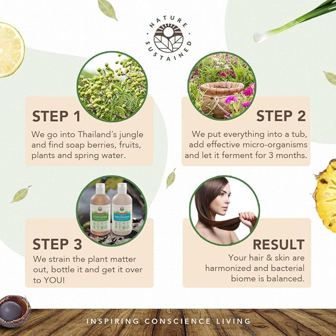 Nature Sustained Pure, Sensitive Skin Shampoo & Conditioner Raw Probiotic Plant Formula (pH Balanced) for Sensitive Skin & Dry Hair - (9 Oz. Bottles) (Lemongrass, 2-pack)